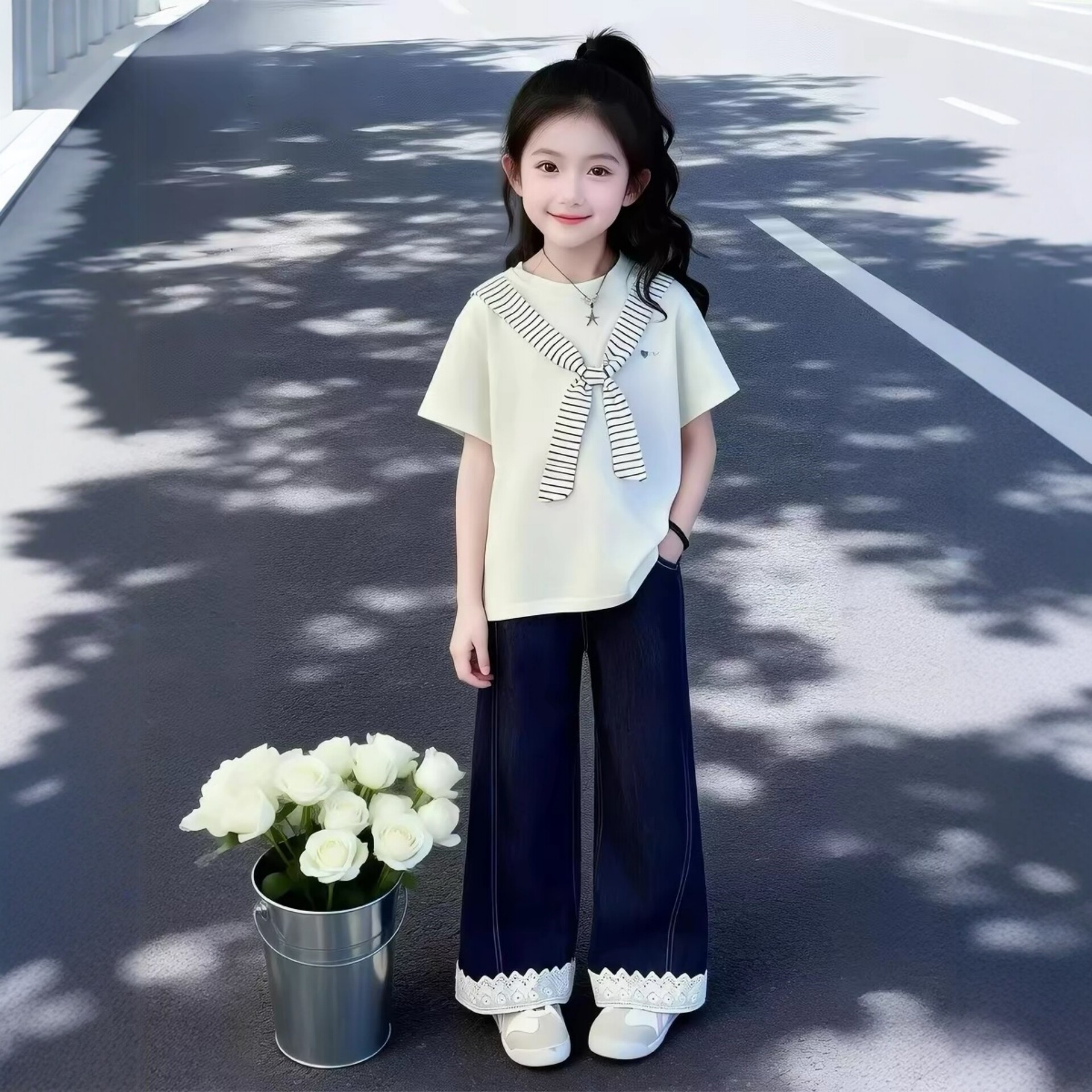 女童夏套装2026新款儿童短袖t恤夏季大童学院风衣服超火洋气穿搭