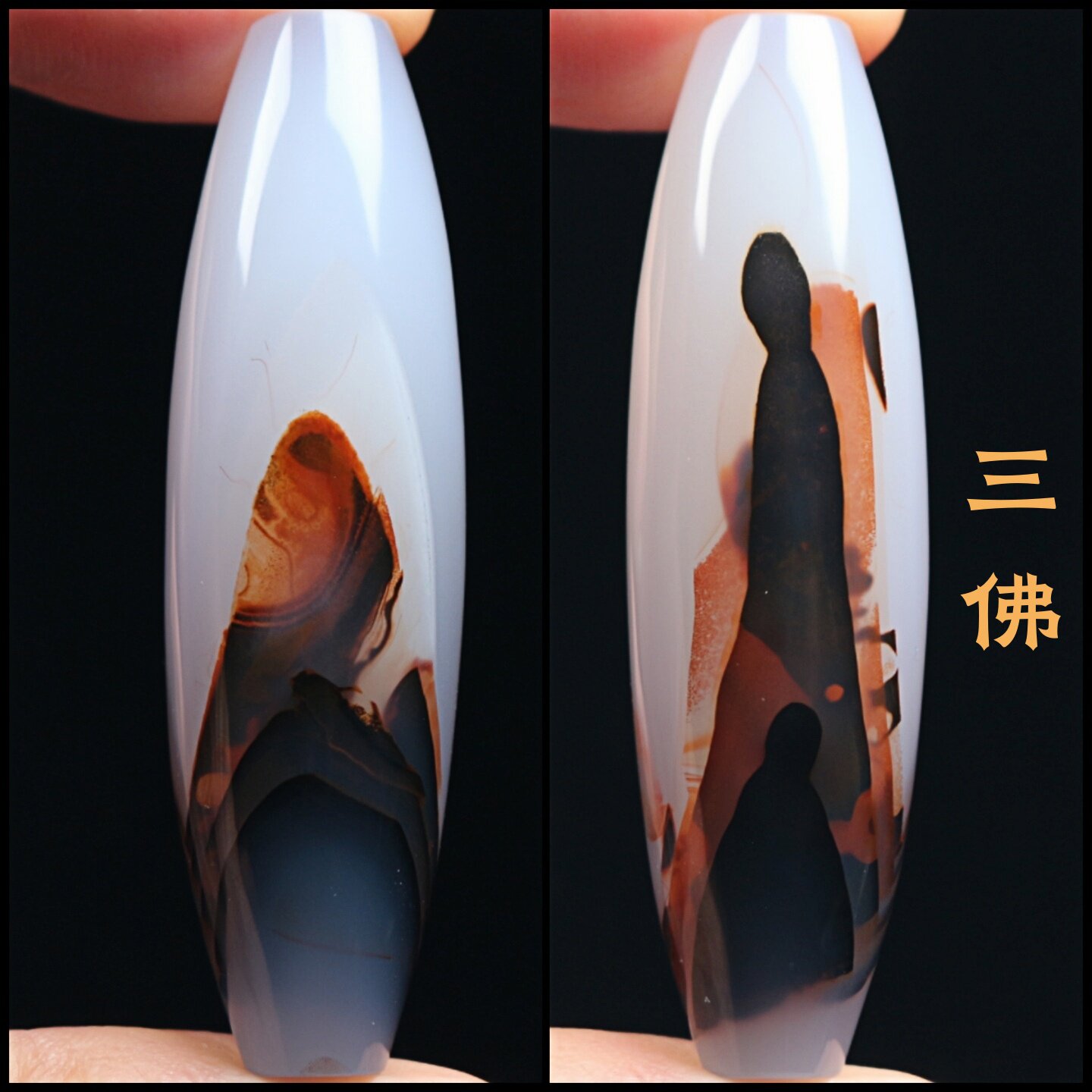 巴西玛瑙三佛像象形天珠吊坠巴玉开脸人物图腾锁骨挂件