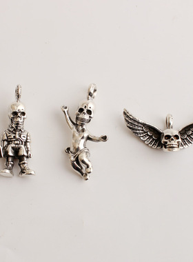 一休老银匠手工制作FOTI骷髅兵925纯银小配件吊坠项链挂件