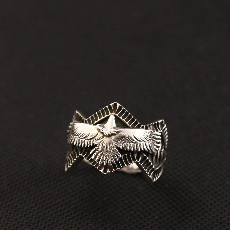 一休老银匠纯银印第安高桥风格鹰