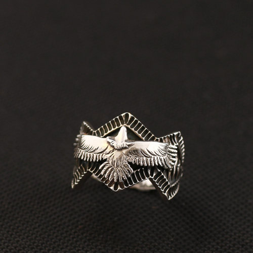 一休老银匠纯银印第安高桥风格鹰