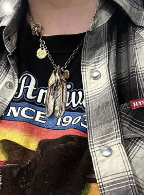 一休高桥吾郎 goros925银羽毛项链 18K真金 项链搭配定制个性复古