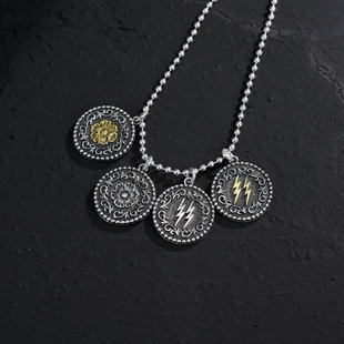 一休松井直毅Dearblossom 925银浮雕蔷薇花唐草 闪电唐草饼 吊坠