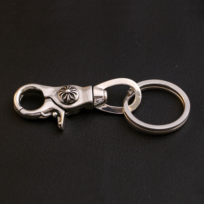 一休老银匠制作925纯银匙环钥匙圈朋克 哥特风格 十字花钥匙扣
