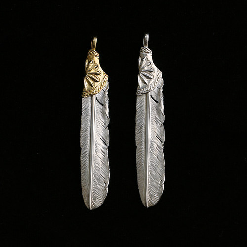 一休老银匠925纯银菊扣羽毛吊坠