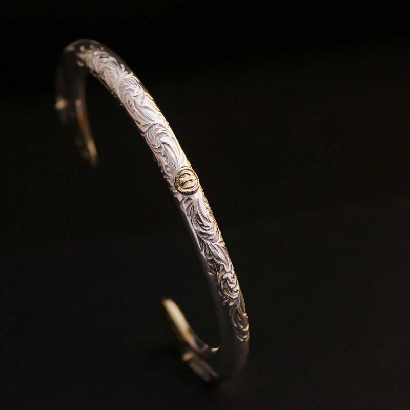 一休高桥吾郎菊地健风格925纯银18k点金唐草男女款手镯