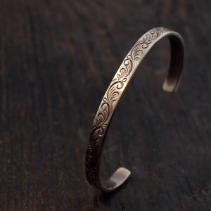 一休老银匠松井直毅Dearblossom925银纯银纯手镯手工唐草平打手镯