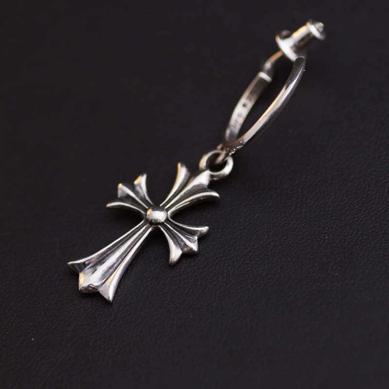 一休老银匠制作925纯银十字架耳钉哥特朋克风格 潮流耳坠男女款