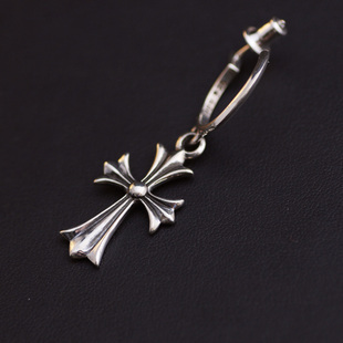 一休老银匠制作925纯银十字架耳钉哥特朋克风格 潮流耳坠男女款