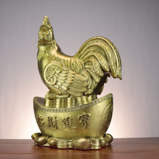 铜公鸡摆件纯黄铜元宝鸡手工艺品家居摆件生肖进宝鸡公母鸡