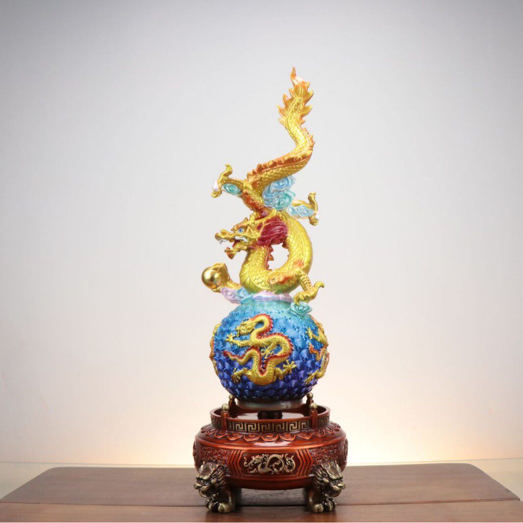 龙腾盛世 全铜龙摆件地球龙 乾坤球龙摆件