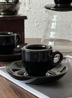 简约黑色比赛级9MM超厚咖啡杯60ML商用意式浓缩咖啡杯碟手冲杯