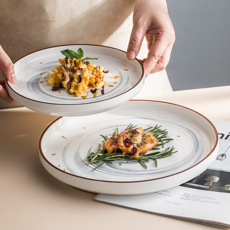 北欧创意手绘大理石纹西餐盘个性简约陶瓷平盘釉下彩牛排意面盘,餐饮具,盘,淘宝优惠券,粉丝福利购,淘宝优惠卷