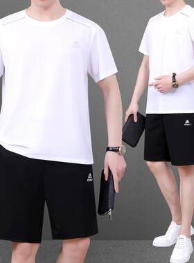 爸装夏装套冰丝短恤男士夏季中老168-2121装年圆爸领父亲运动休袖