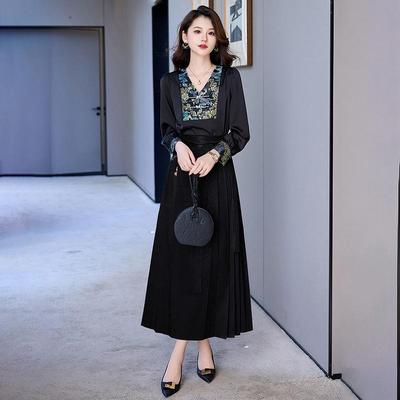 新中式国风刺绣衬衫马质面件裙套女春ZHUOA775秋新款高装端复古气