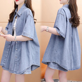 短裤 两件套夏季 套装 牛仔衬衫 宽松百搭时尚 女 韩版 甜酷风短袖 新款