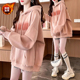 宽松百搭大码 刺绣连帽设计感加绒卫衣女秋冬新款 韩版 胖mm洋气上衣