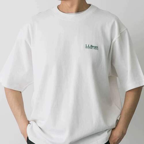 llbean新款字母刺绣日系简约宽松圆领重磅纯棉落肩短袖T恤夏男女