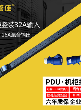 电管佳机柜竖装PDU电源排插32A输入10A16A国标输出16 20 24位定制