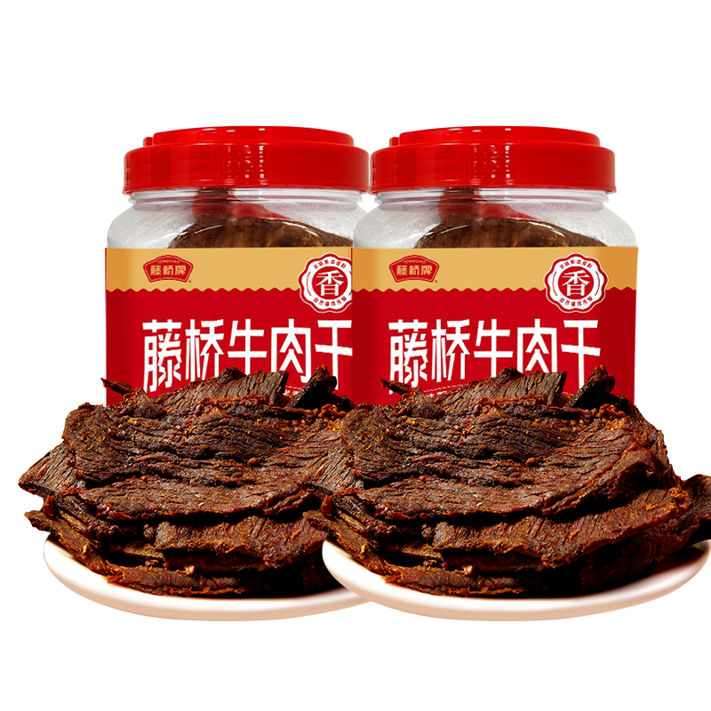【胡可推荐】藤桥牌温州湖岭手撕牛肉干250g*2罐装