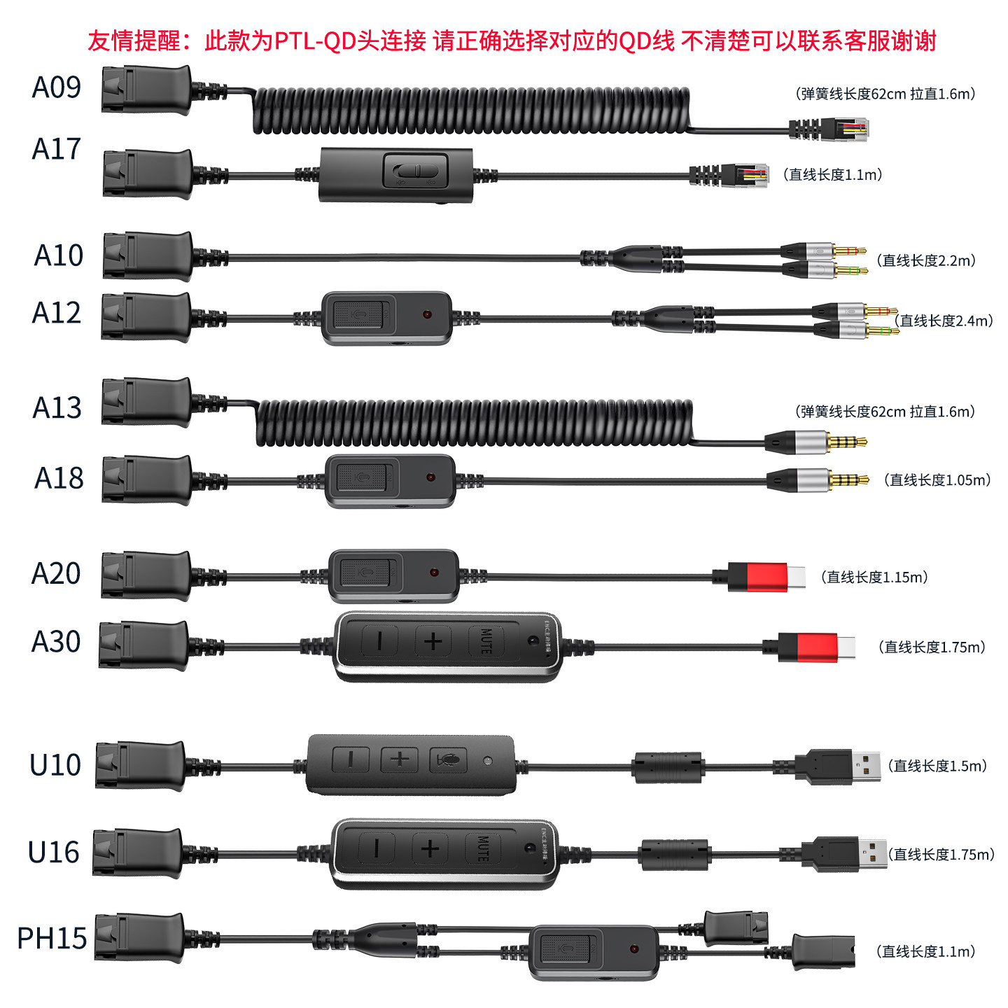 白恩呼叫中心话务电销客服头戴式缤特力接口耳机耳麦QD线多种插头