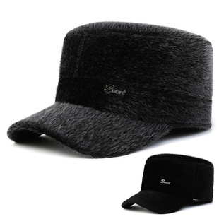 秋冬中老年男士帽子爸爸爷爷护耳平顶鸭舌帽毛呢保暖棒球棉帽