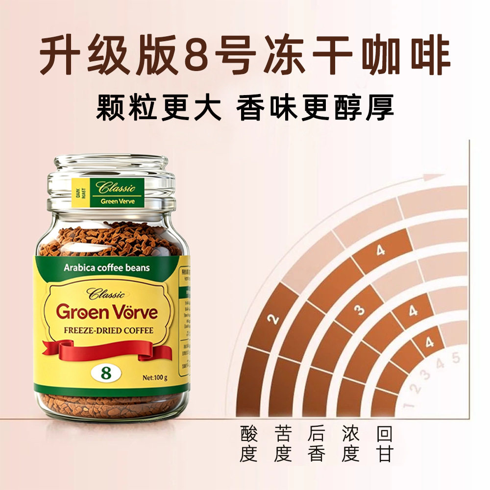 经典8号冻干黑咖啡100g 速溶咖啡粉深度烘焙美式拿铁云南咖啡罐装