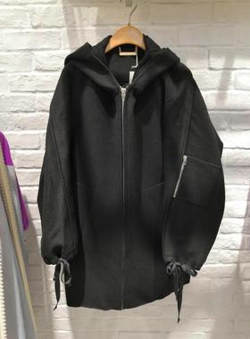 韩米蔻百家好春秋冬新款中长款连帽女式羊绒毛呢大衣外套HSCA720I