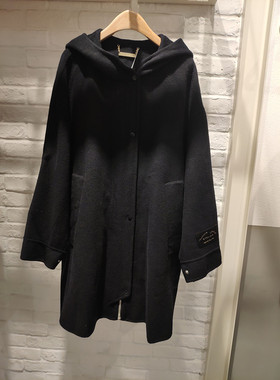 米蔻百家好春秋冬新韩双面羊毛呢连帽中长款女式大衣外套HTCA720E