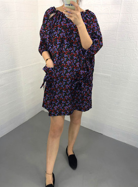 韩版米蔻百家好女式连衣裙夏季新品碎花套头中长裙HSOP521F