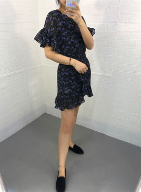 韩版米蔻百家好女式连衣裙夏秋两件套碎花修身中长裙HSOP521I