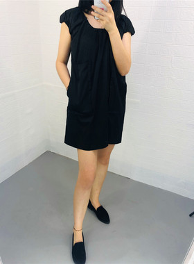 米蔻百家好夏季新款韩版中长款V领纯色女式连衣裙HUOP321O