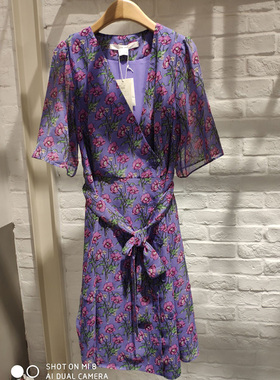 韩版米蔻百家好连衣裙夏秋新品中长款碎花系带裙子HSOP425C