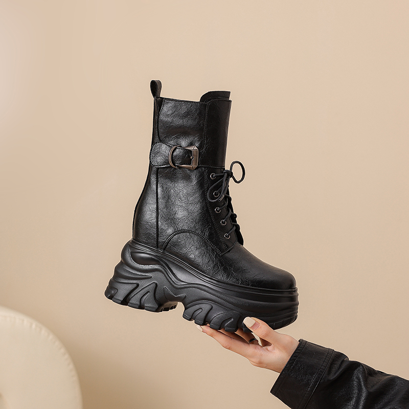 复古加绒12cm内增高马丁靴女