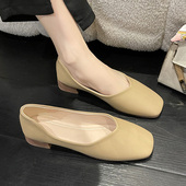 女新款 2025年春季 一脚蹬粗跟增高女鞋 永希单鞋 气质方头浅口晚晚鞋