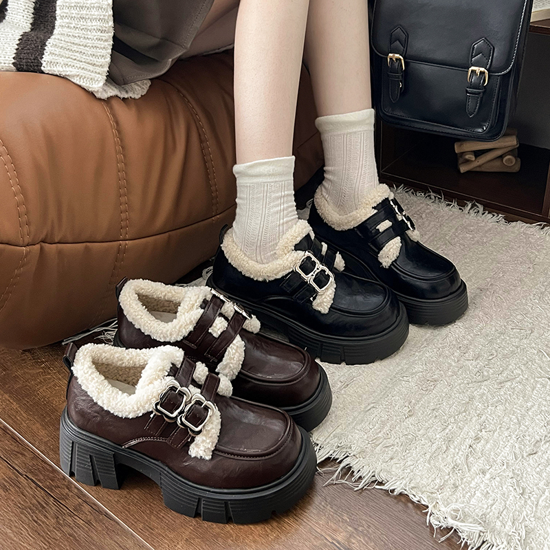 永希女鞋毛毛玛丽珍小皮鞋