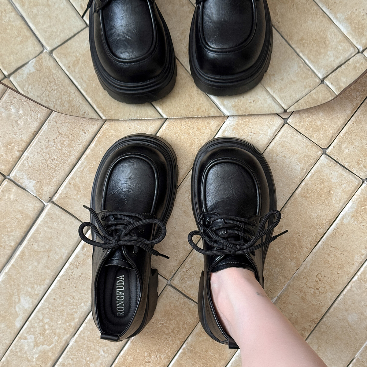 永希女鞋气质系带乐福鞋