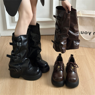 英伦风气质裤 新款 管靴显瘦增高百搭靴子 骑士靴女2025秋季 两穿时尚