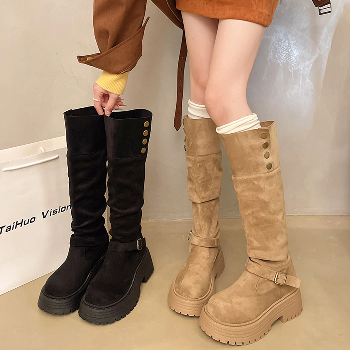 永希女鞋超火两穿黑色不过膝长靴