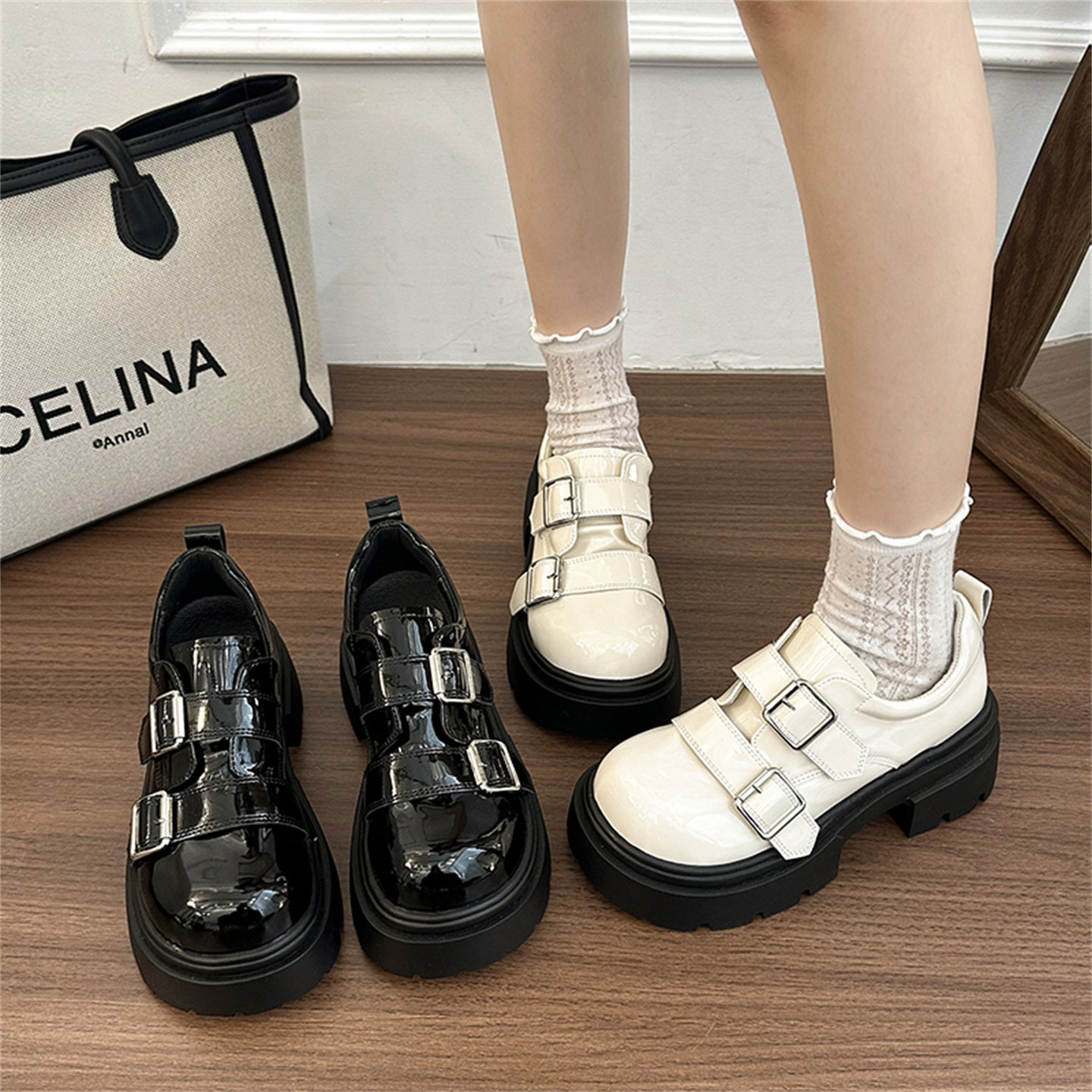 英伦风时尚乐福鞋女2026春季新款百搭厚底增高单鞋圆头黑色小皮鞋,女鞋,深口单鞋,淘宝优惠券,粉丝福利购,淘宝优惠卷