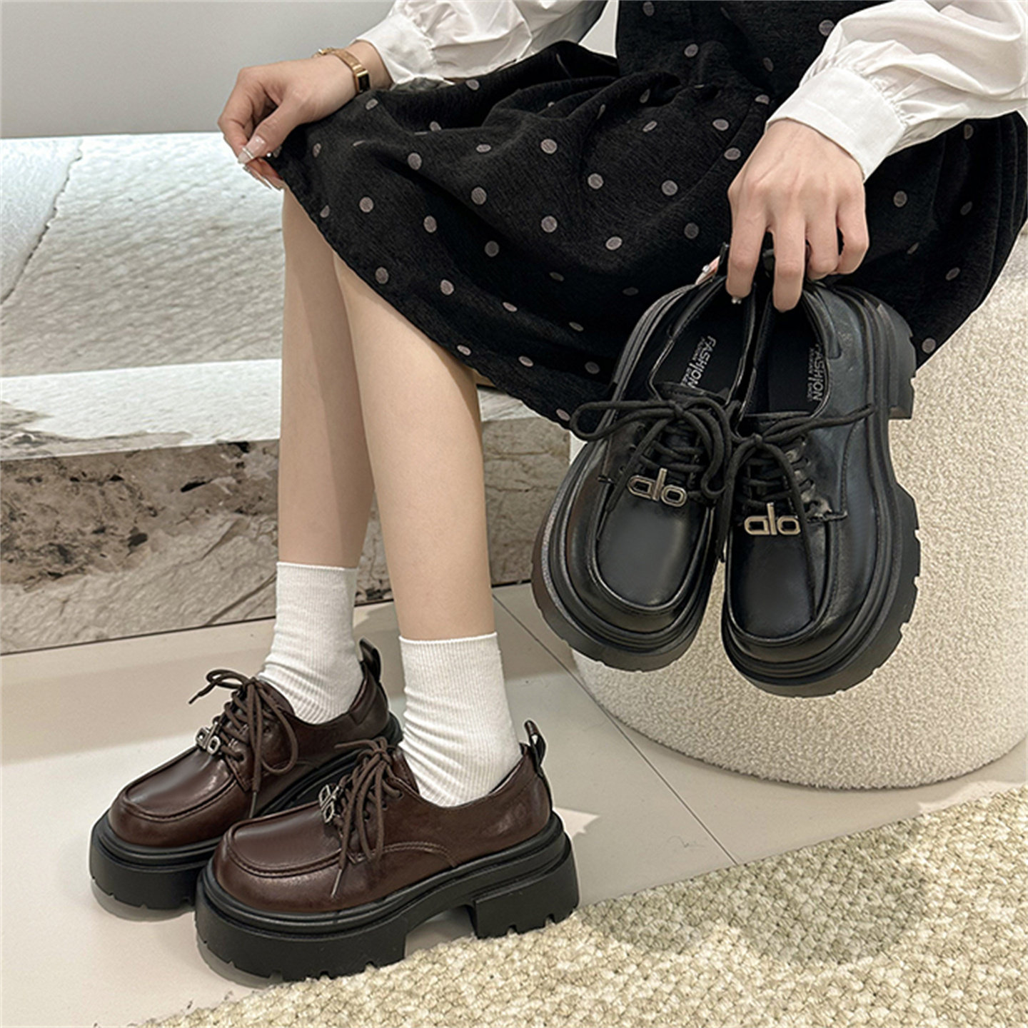 复古英伦风单鞋女2026年春季新款配裙子厚底小皮鞋增高气质乐福鞋,女鞋,深口单鞋,淘宝优惠券,粉丝福利购,淘宝优惠卷