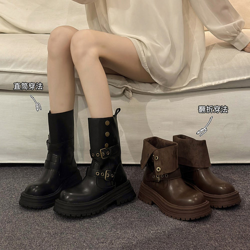 永希马丁靴单靴厚底短筒显瘦中筒