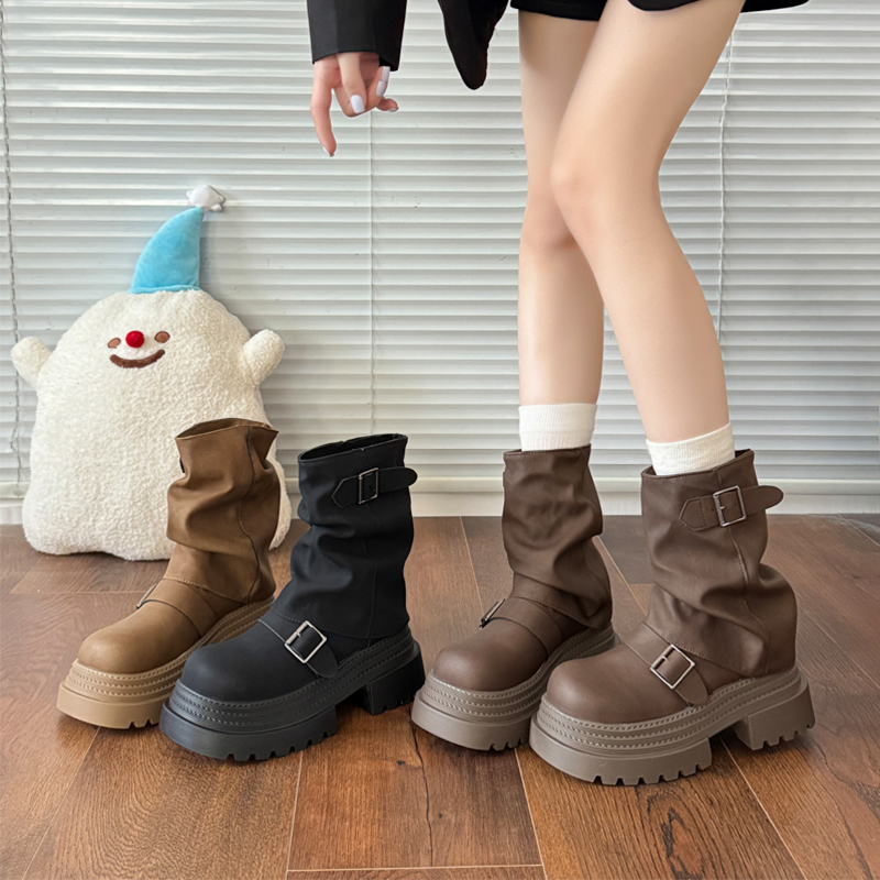 永希女靴黑色增高瘦瘦靴炸街短靴