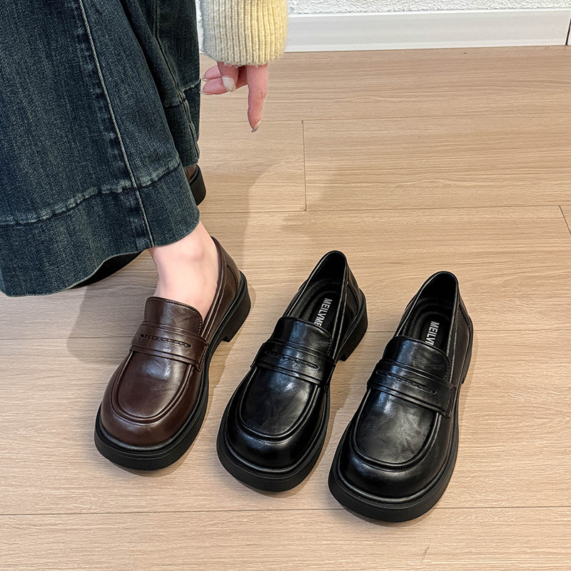 复古厚底乐福鞋女2026春季新款气质圆头一脚蹬小皮鞋百搭通勤单鞋,女鞋,深口单鞋,淘宝优惠券,粉丝福利购,淘宝优惠卷