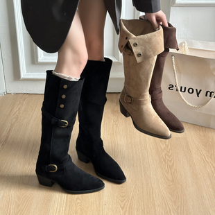 小个子增高长靴不过膝两穿靴子 时尚 粗跟气质骑士靴女2025秋季 新款