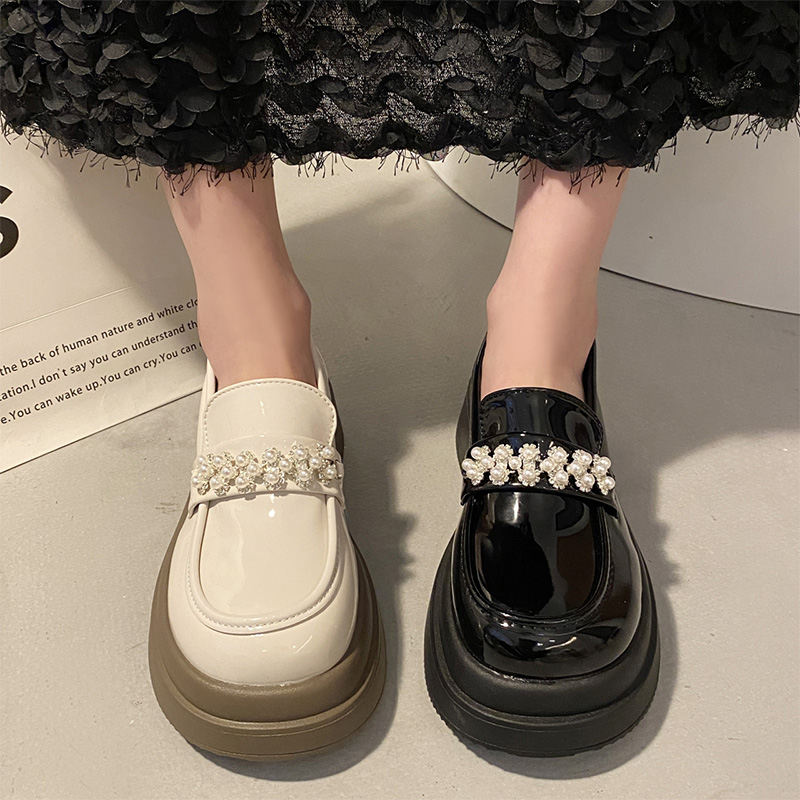 永希单鞋法式珍珠设计感小皮鞋