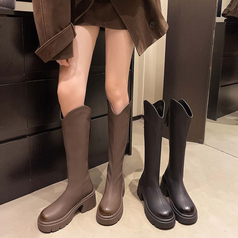 永希女鞋百搭不过膝骑士靴