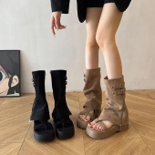 厚底夹趾凉鞋 管堆堆长筒靴 复古网红两穿罗马凉靴裤 女2025夏季 新款