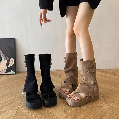 永希女鞋小个子辣妹厚底高筒靴子