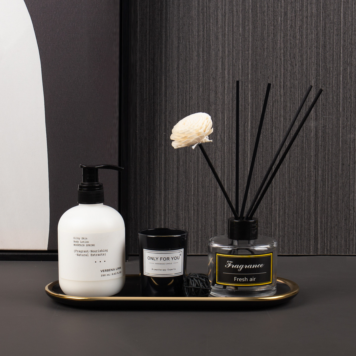 样板房卫生间装饰品展厅卫浴洗手间厕所香薰托盘创意家居花艺摆件